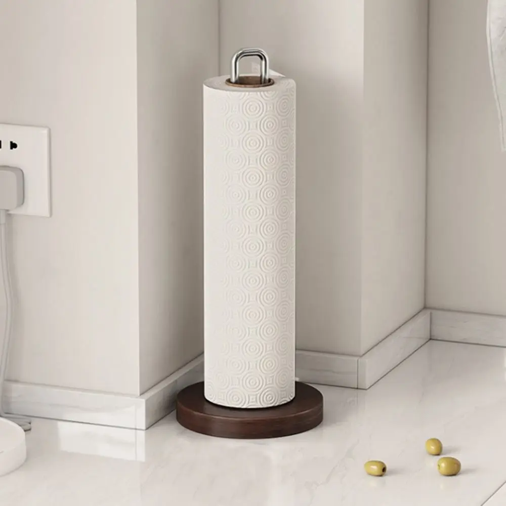 

Stainless Steel Paper Towel Stand One-Handed Tear Wooden Base Wood Paper Towel Holder Sturdy Non-Slip Towel Dispenser Countertop