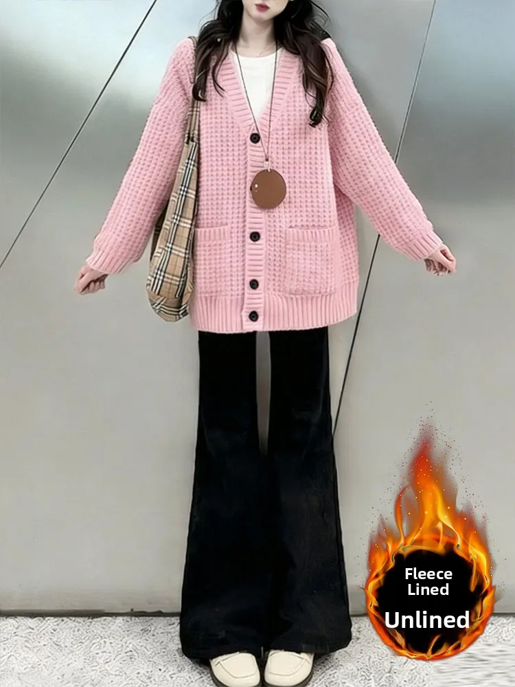 

Расклешенные джинсы на подкладке Bla Fce, женские свободные широкие брюки Bootcut, зимние повседневные джинсы из смеси хлопка с высокой талией