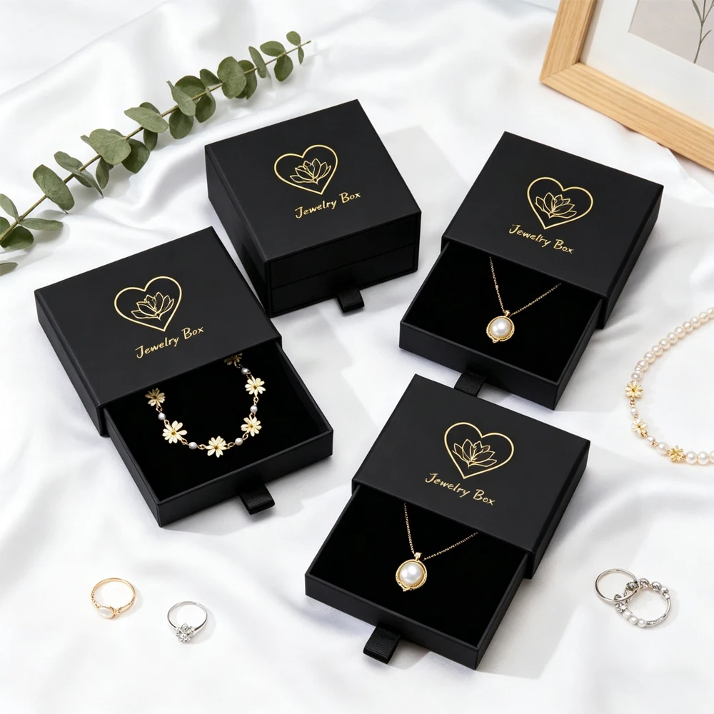 

24Pcs Jewelry Drawer Boxes Custom Logo Paper Cases Wedding Party Favor Birthday Gift For Bracelet Earring Rings Brooch Oil Key