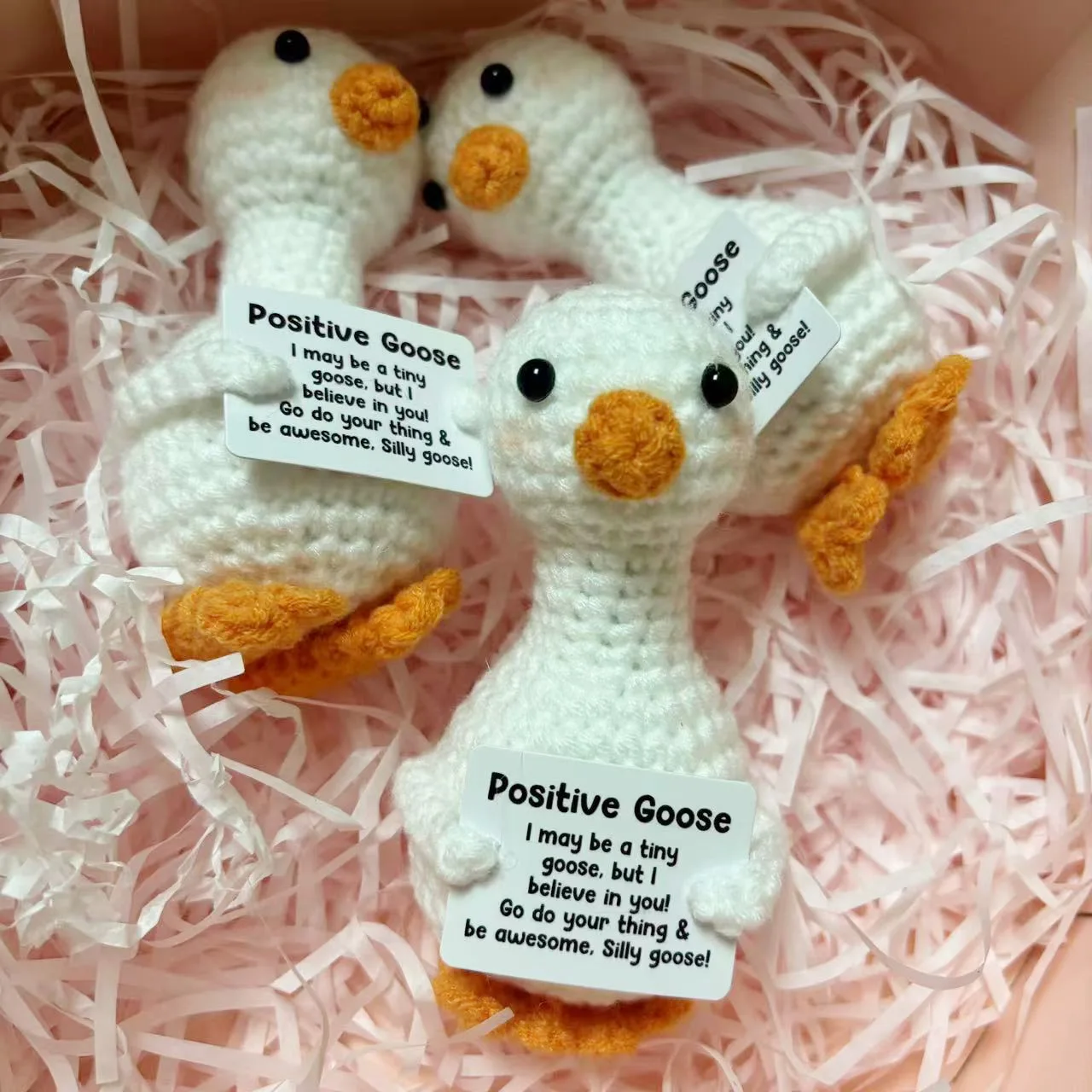 New Knitted Positive Goose Doll Handmade Emotional Support Positive Crochet Goose Ornament Gifts for Christmas New Year Birthday