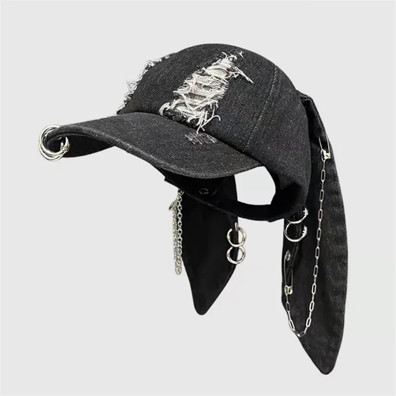 2024 Techwear Style Vintage Punk Ripped Hole Denim Baseball  display picture 1