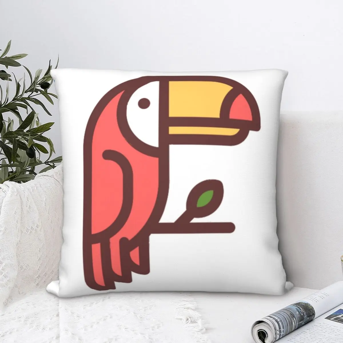 Red Hornbill Sitting On A Branch Square Pillowcase Polyester Pillow Cover Velvet Cushion Decor Comfort Throw Pillow For Home Car