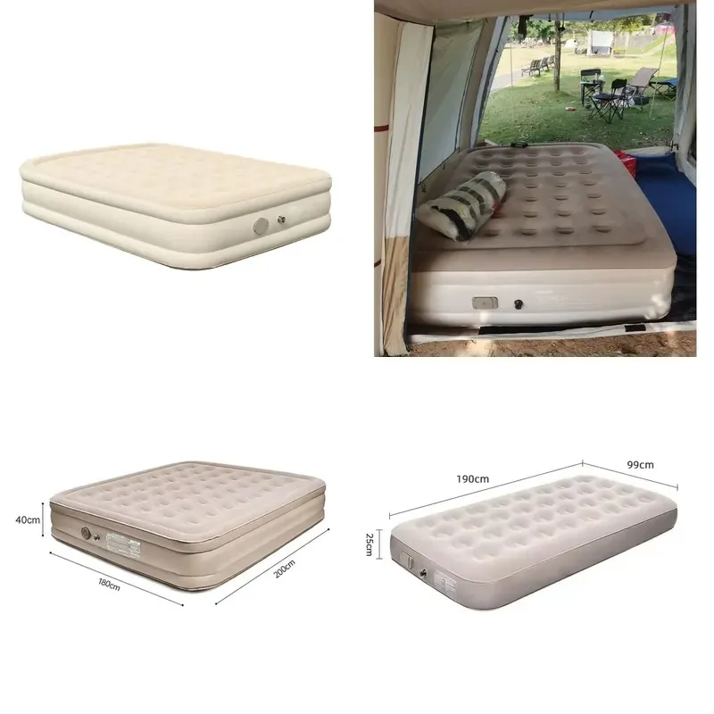 Portable Double Inflatable Camping Mattress with Built-in Pillow Pump Waterproof Air Bed for Outdoor Use