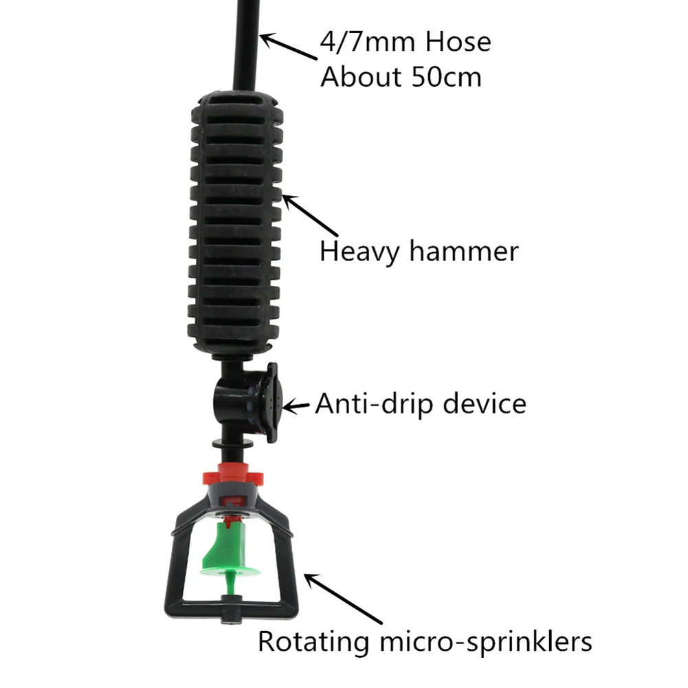 1 Set Cooling Hanging Sprinkler For Greenhouse Irrigation With Barb Connector 360 Degree Rotating With weight & Anti-drip device
