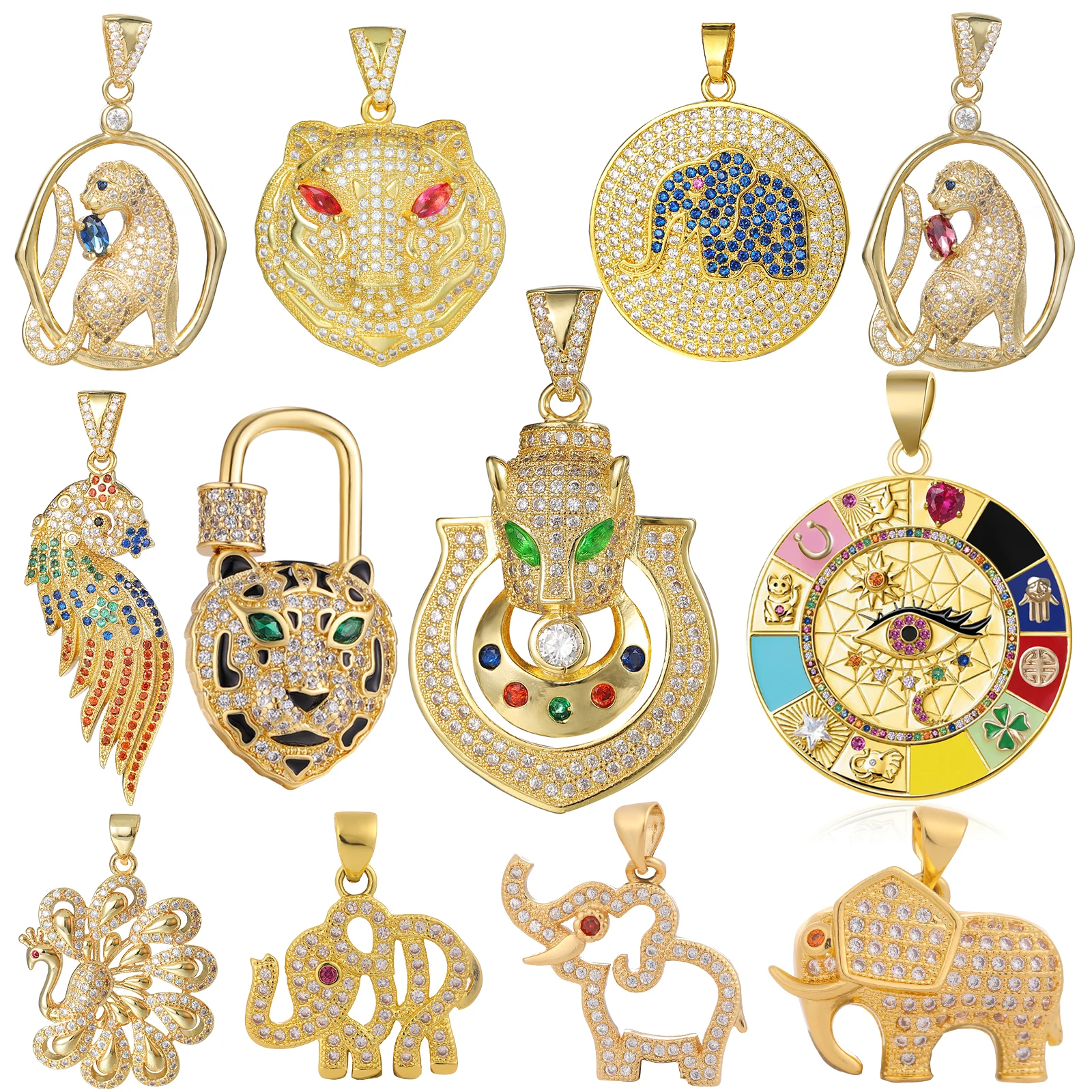 Juya DIY New Designer Tiger Panther Head Evil Eye Elephant Leopard Charms For Handmade Luxury Brand Pendant Jewelry Making
