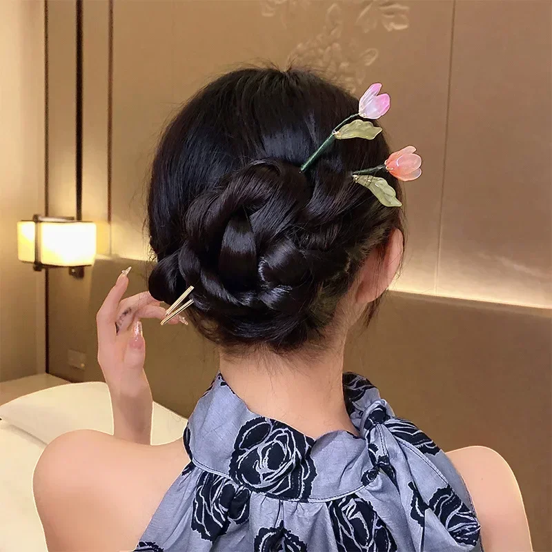 Blumen Blätter Romantische Tulpe Haarnadeln Frischer Stil Schöne Fleischbällchenhaare Zecken Damen Kopfschmuck Schmuck Accessoires Reisen