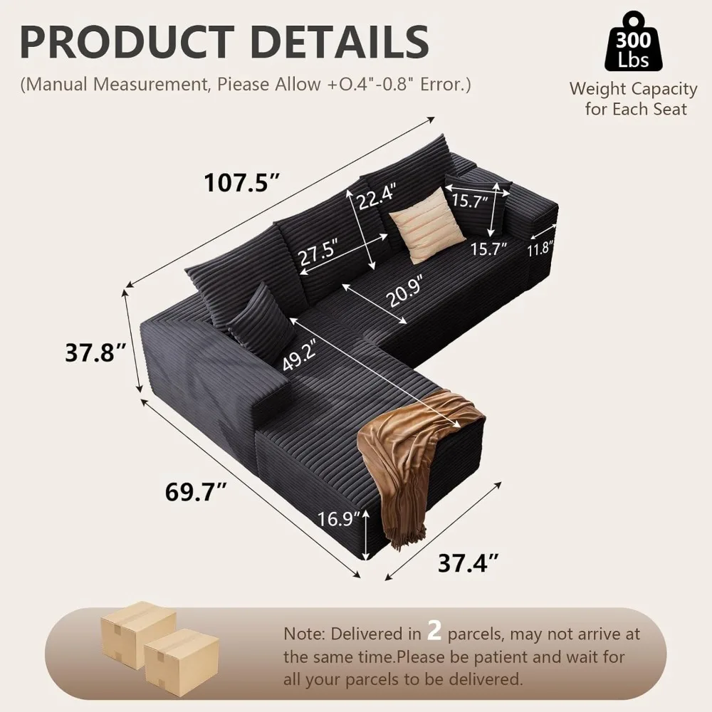 Современный 3-местный вельветовый L-образный секционный диван-кровать с шезлонгом для гостиной