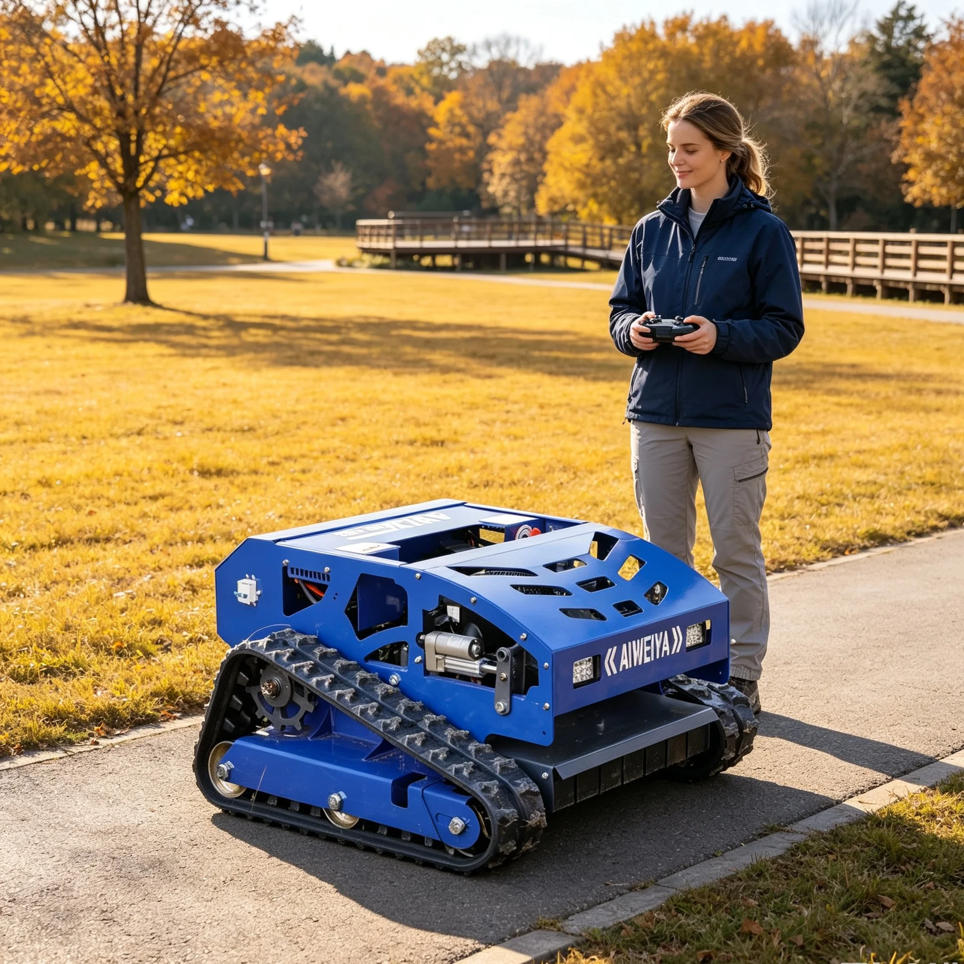 Customized For Bumpy Farmland Crawler Remote Lawn Mower, Shock Absorption Reduces Vibration During Operation