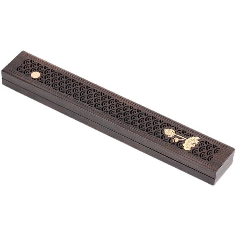 Ebony/Red Sandalwood Lotus Incense Holder Box - Classical Style Burner for Sticks and Lying Incense