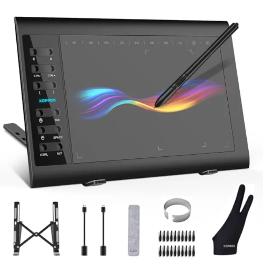 

Graphics Drawing Tablet, 10×6 Inch Large Active Area with Battery-Free Stylus, 8192 Levels of Pen Pressure and 12 Hot Keys, Com