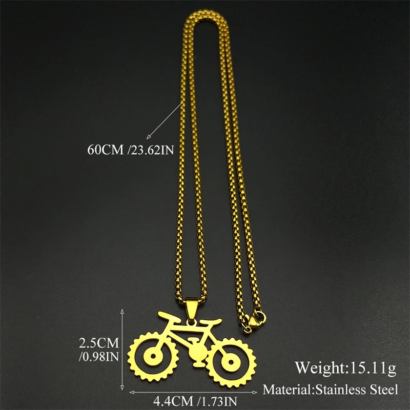 Trendy Fahrrad Anhänger Halskette Für Frauen Männer Edelstahl Gold Silber Farbe Männlichen Hiphop Geometrische Fahrrad Radfahren Kette Schmuck – Detail 3