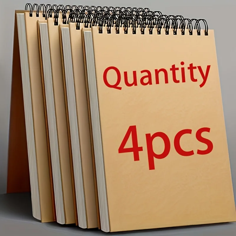 4 Pack A6 Spiral Sketch Books, 30 Sheets per Pad, Kraft Brown Cover, Blank Unlined Pages,Top Bound Sketch Pads fo