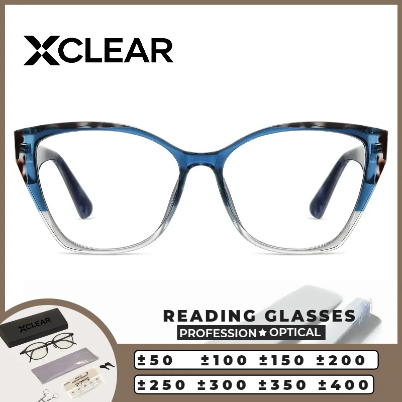 

XCLEAR Luxury Reading Glasses Women Cat Eye Square Vintage Retro Two-Tone UV Protection Anti Glare Durable Lightweight