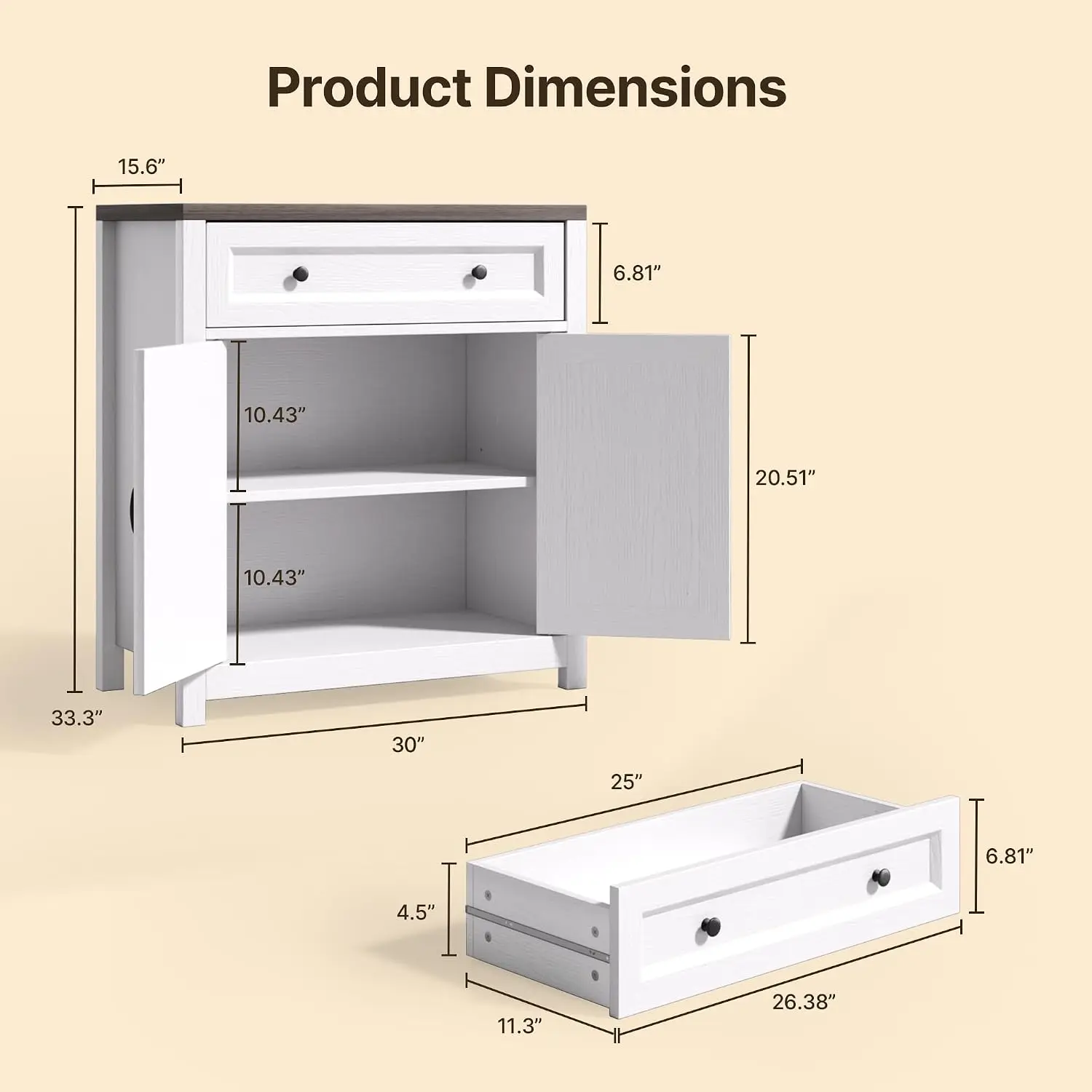 Storage Cabinet with Adjustable Shelf, 2-Door Farmhouse Buffet, Customized