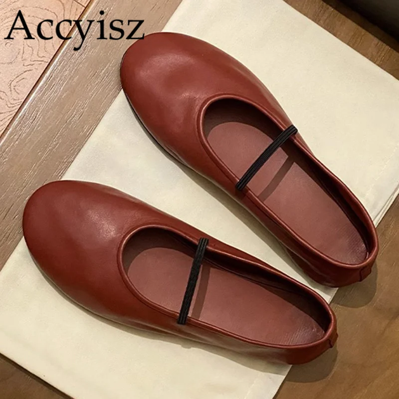 

Spring Leather Flat Lazy Loafers Women's Elastic Band Casual Single Shoes Comfort Ballet Shoes Solid Color Daily Mary Jane Shoes