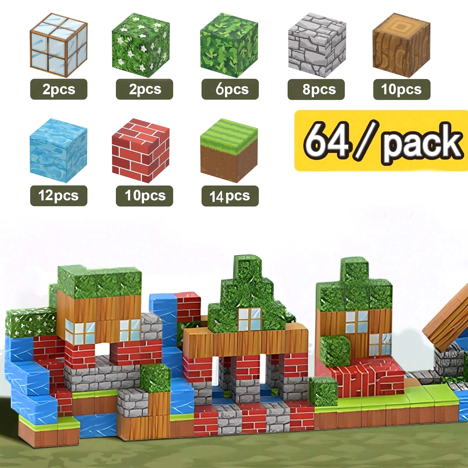 

64pcs Magnetic Building Blocks Set 3D Construction Toy Perfect Gift For Holidays & Birthdays