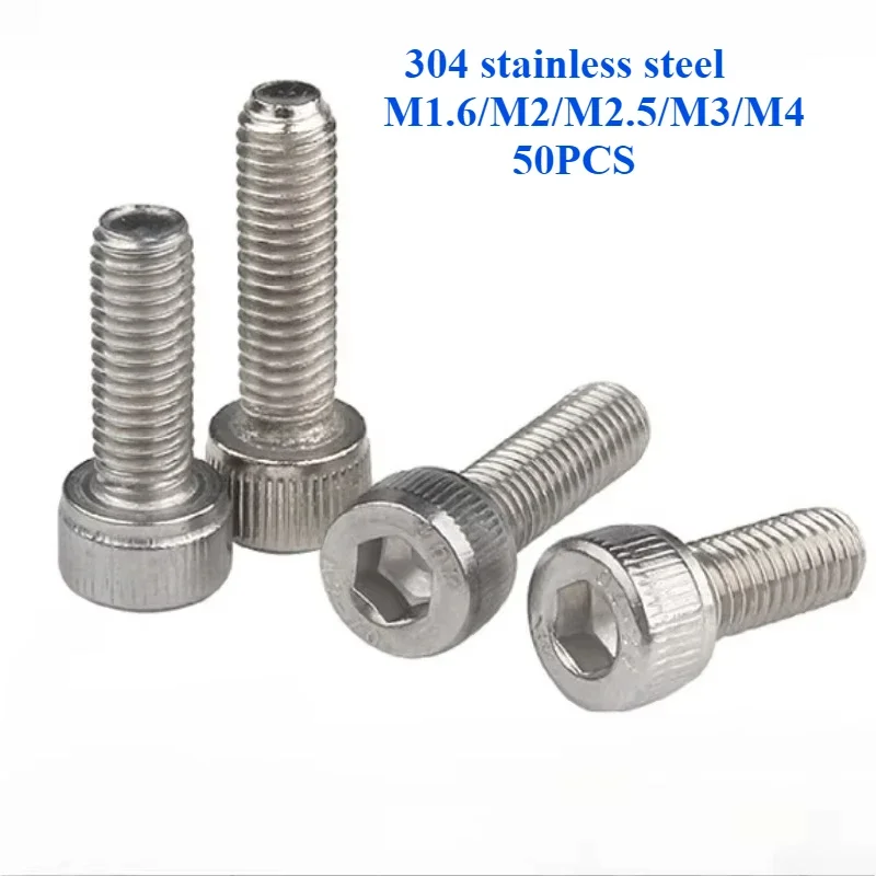 50PCS 304 Stainless Steel Allen Socket Screw M1.4 M1.6 M2 M2.5 M3 M4 DIN912 Hex Hexagon Socket Head Cap Machine Screws Bolts