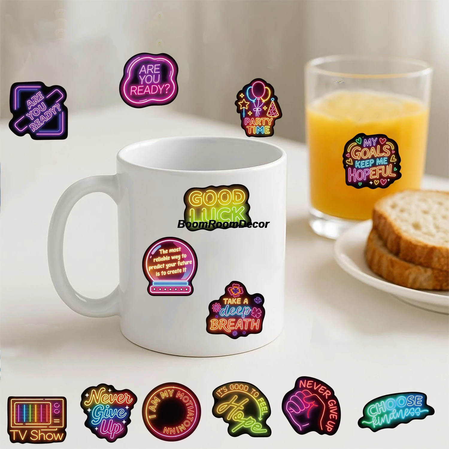 50PCS Positive Affirmation Quote Neon Sticker Motorcycle Home Decoration Living Room Stationery Skateboard Cartoon Wall Painting