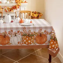 Thanksgiving Autumn Harvest Pumpkin Buffalo Plaid Tablecloth Fall Rectangle Waterproof Table Cloth for Wedding Party Table Decor
