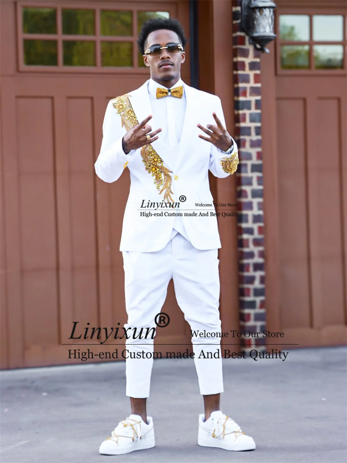 

Элитные мужские костюмы-тройки с украшениями, свадебные, для жениха, с индивидуальным пошивом, для вечеринок, смокинги, приталенные, с аппликациями, Ropa Hombre