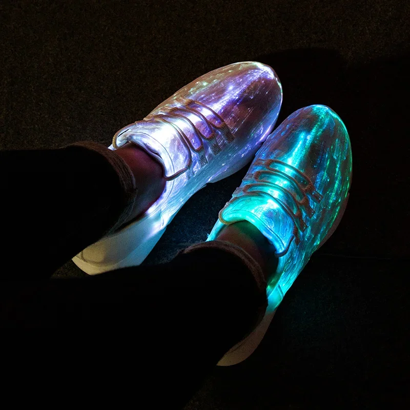 LED świecące buty Luminous kostium letni światłowód Led buty taniec buty z lampkami LED USB ładowania świecące tenisówki