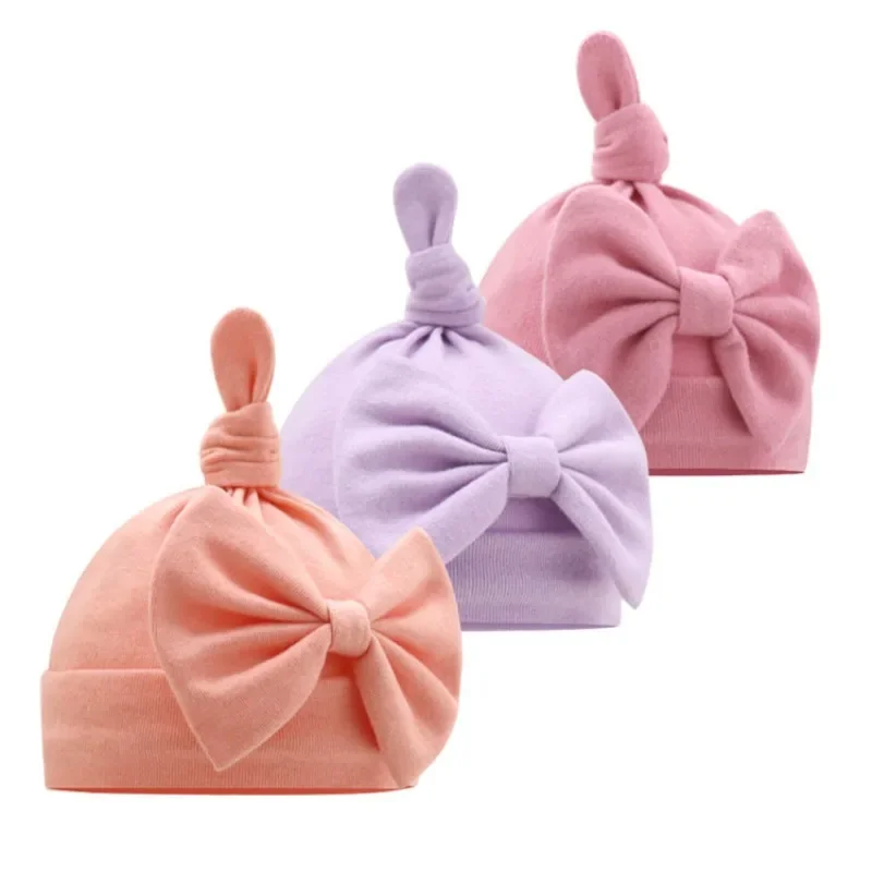 Newborn Baby Hat Cute Warm Knot Bows Hat Infant Hospital Caps Baby Boy Girl Toddler Hats Infant Beanie Caps Solid Color