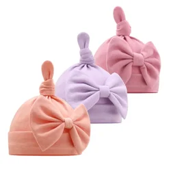 Newborn Baby Hat Cute Warm Knot Bows Hat Infant Hospital Caps Baby Boy Girl Toddler Hats Infant Beanie Caps Solid Color