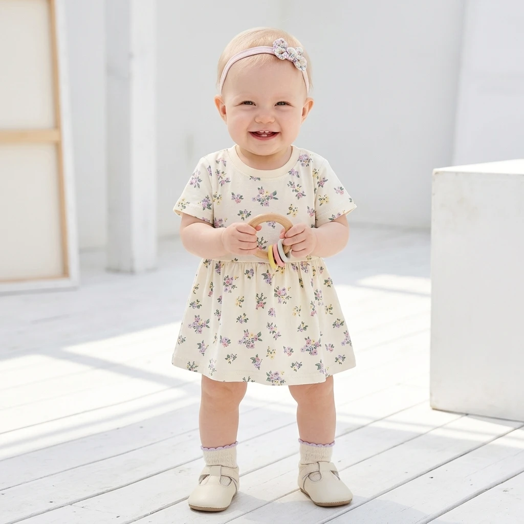 Kids Clothing Girls Summer Baby Short Sleeve Floral Dress Sweet Fashion Holiday