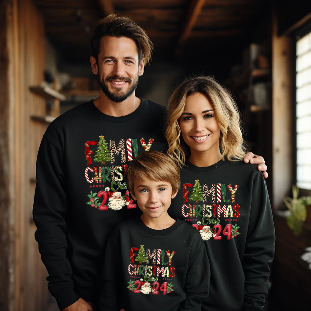 Christmas Day Family Christmas Crew 2024 Print Matching Sweatshirt Outfits Casual Christmas Hoodie Xmas Holiday Clothes Tops