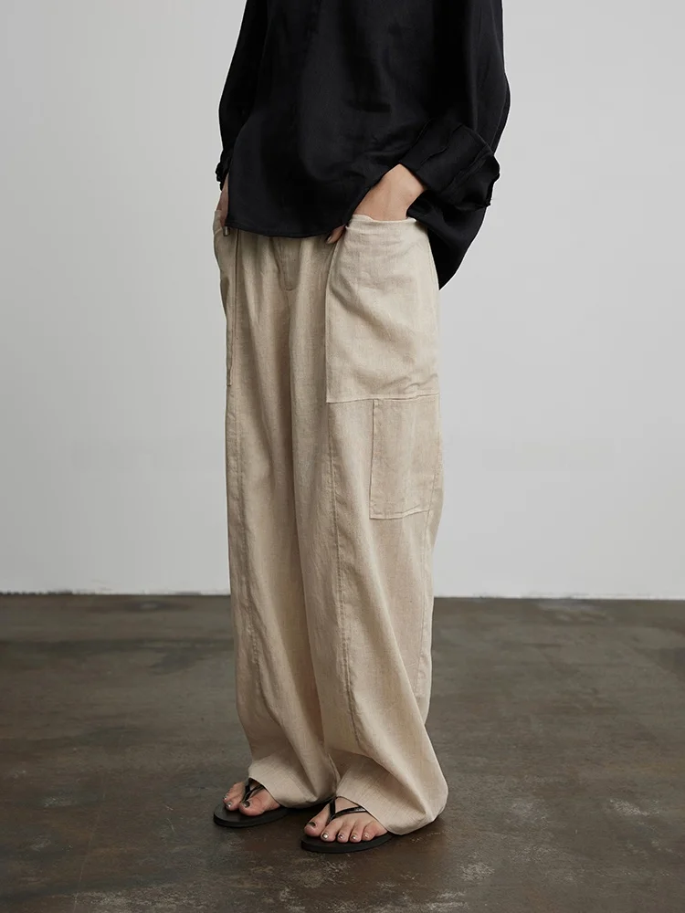 

Casual Loose Leggings Women's High Waist Cotton Linen Blend Straight Leg Pants with Big kets Versatile Workwear Trousers
