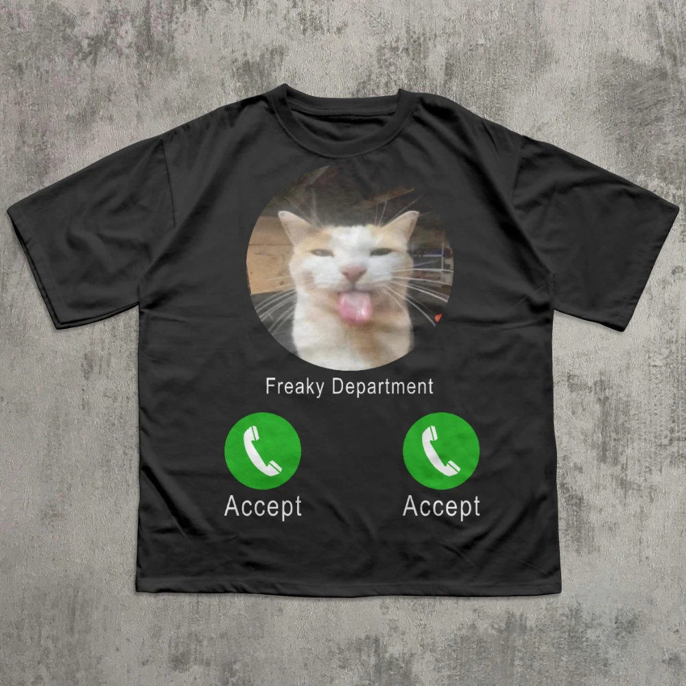 

Weird and funny cat emoji T-shirt, unisex alternative ugly embarrassing T-shirt, silly gift, all-season base layer. men clothing