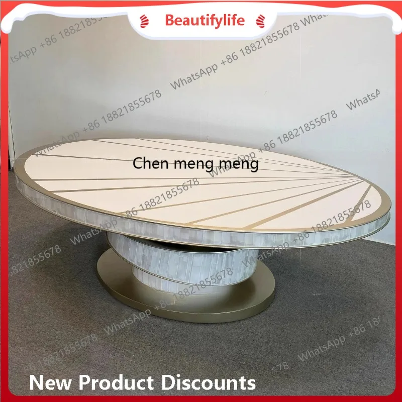 Italian style, oval family large apartment light luxury, restaurant stainless steel spiral dining table  H