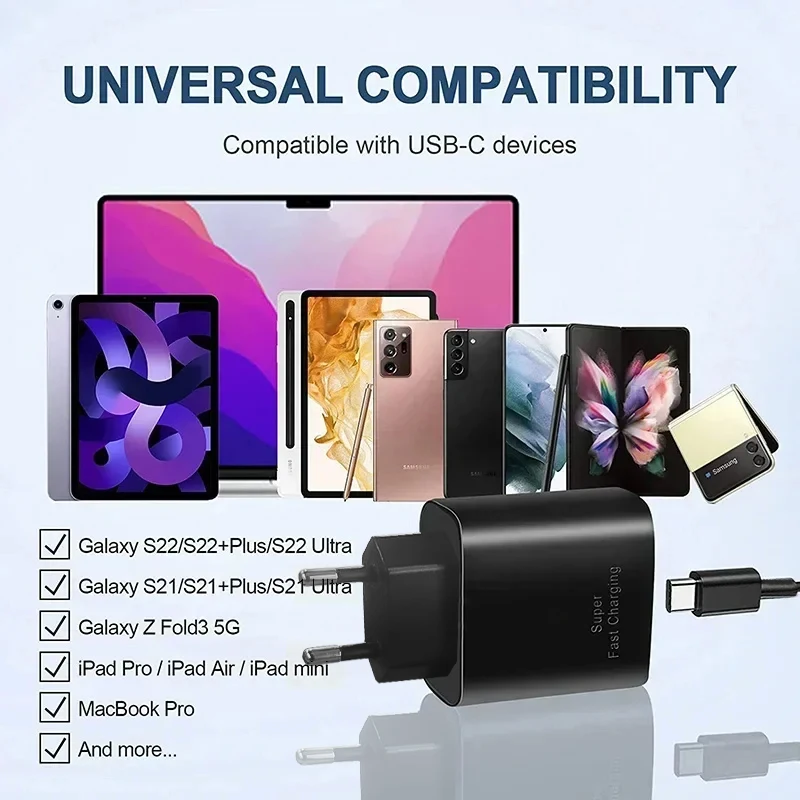 45w pd USB-C supers chn elles ladegerät für for samsung galaxy s25 s24 s23 ultra s22 s21 plus note 20 10 a55 a54 schnell lade typ c kabel – Detail 5