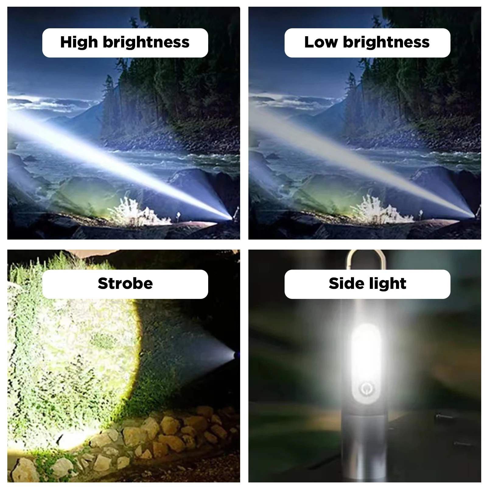LED COB Keychain Light Mini USB Keychain Flashlight with Lampshade 1200mAh 4 Modes Rechargeable Hook Design for Camping Lighting