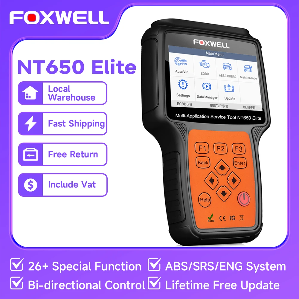 FOXWELL NT650 Elite OBD2 Scanner Professional OBD2 Car Automotive Scanner Tool Bidirectional Control Lifetime Free  Update Tools