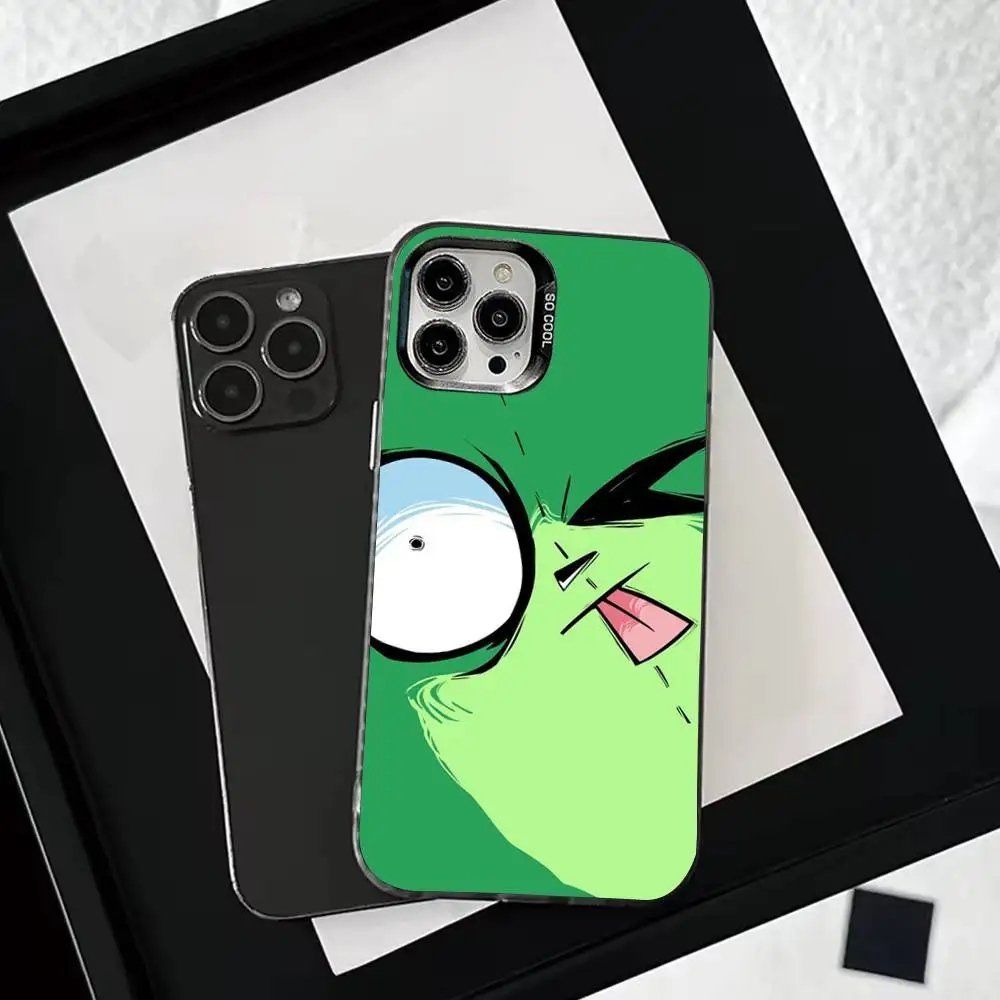 حافظة هاتف C-Cartoon Invader Z-Zim لهاتف iPhone 16,15,14,13,12,11,Mini,Pro,SE,MAX غطاء أبيض غير لامع مقاوم للصدمات
