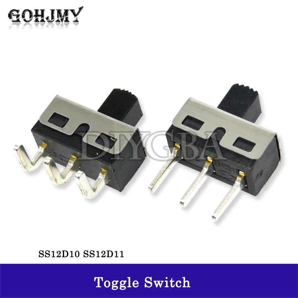 10PCS SS12D10 SS12D11 Toggle Switch 3Pins Straight Feet 1P2T Handle High 5mm Spacing Of 4.7mm 3A 250V SS12D10G5