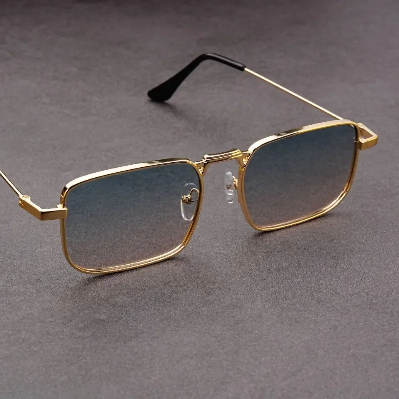 Retro Metal Sunglasses Rectangle Fashion Popular Men Shades 