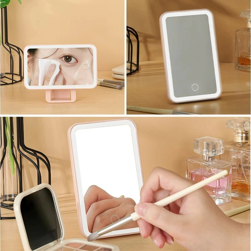 LED Light Makeup Mirror on Car Sun Visor Mirror Intelligent Cosmetic Vanity Portable Mirrors Rechargeable Touch Screen HD Mirror