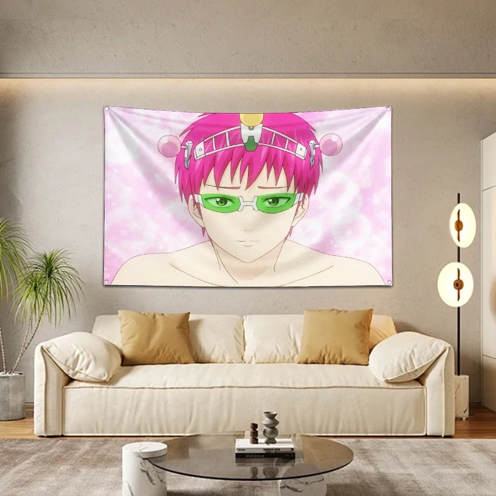 Hot Anime Kusuo Saiki Flag Polyester Digital Printing 4 Sizes for Garage Wall Art Out Door Decoration With Brass Grommets