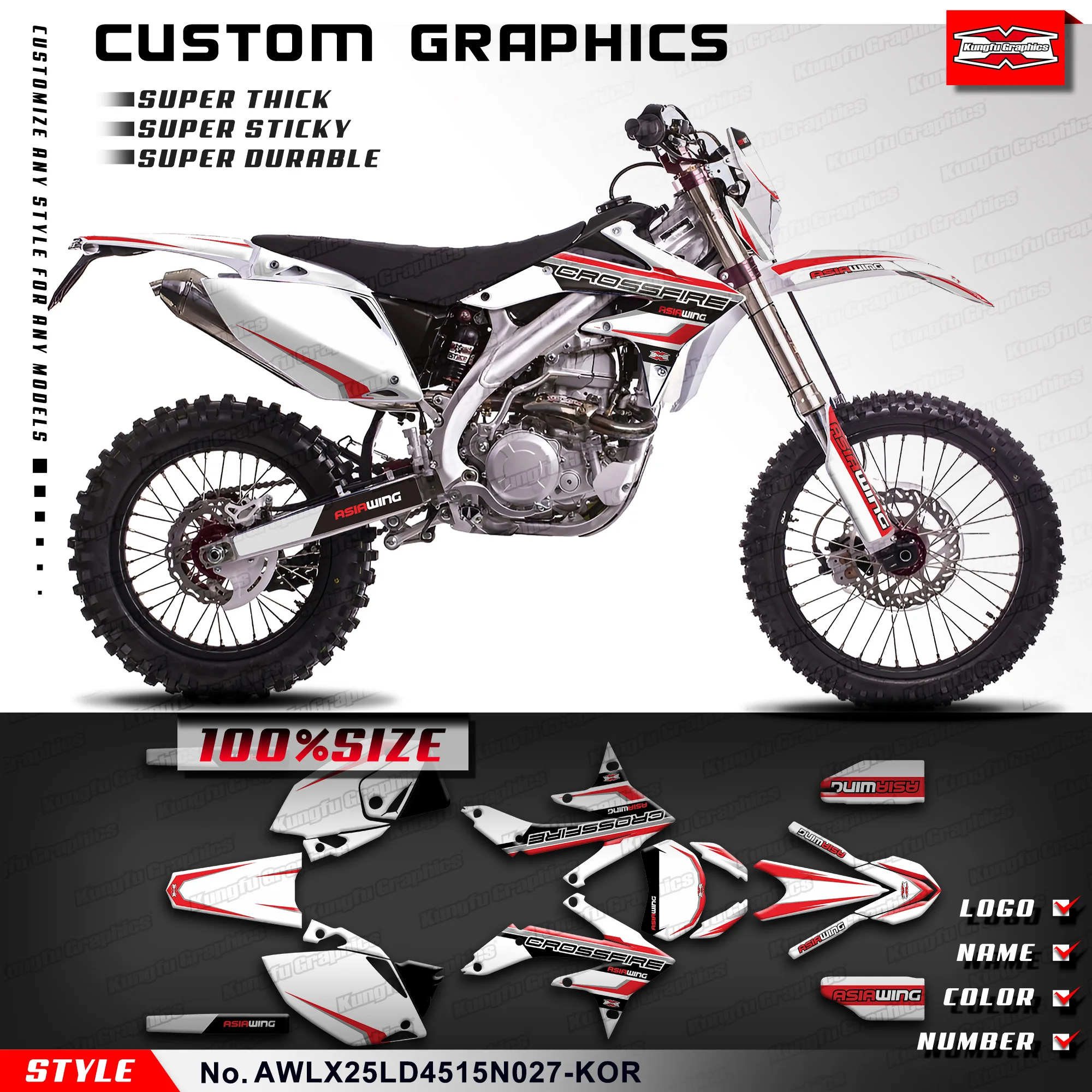 

KUNGFU GRAPHICS Stickers Complete Motorcycle Decals Kit for Asiawing LX250 LD450 2015-2024, AWLX25LD4515N027-KOR