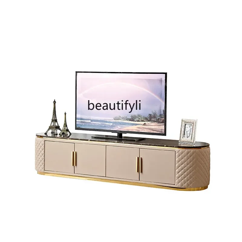 R11 Light Luxury TV Cabinet and Tea Table Combination Italian Living Room Marble Floor Cabinet Bedroom Height TV Stand