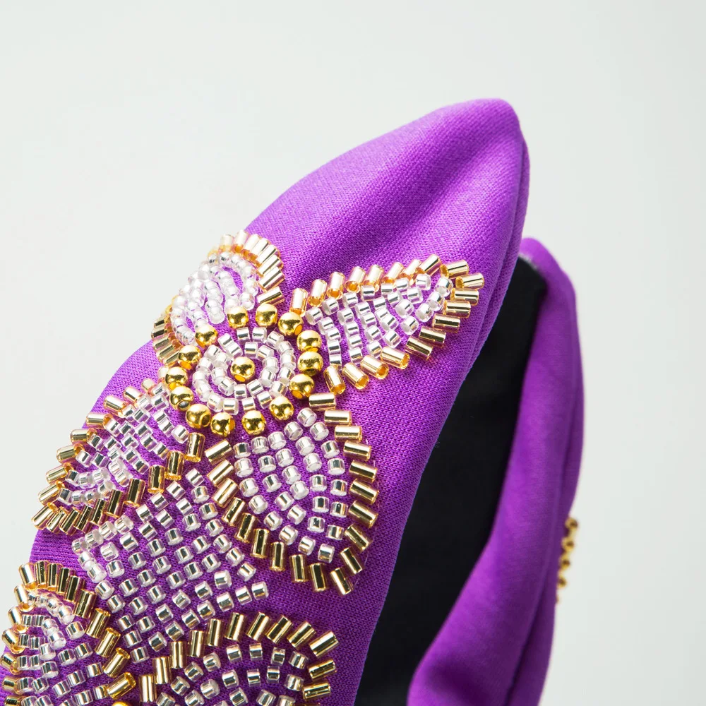 European and American New Baroque Knotted Hairband Handmade Sewing Bead Floral Headband Hair Accessories