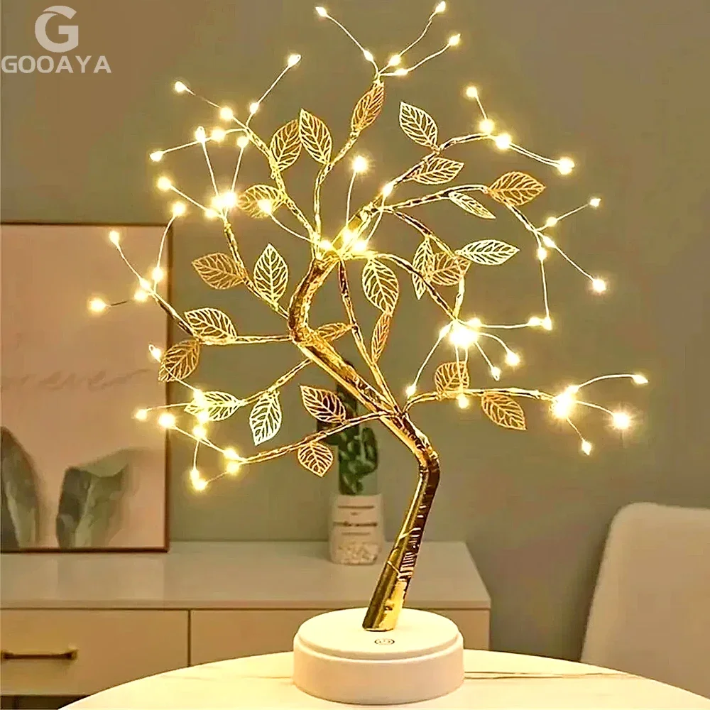 LED Rose Leaf Table Lamp USB Christmas Tree Fairy Light Night Lights Home DIY Party Wedding Bedroom Decoration Mother\'s Day Gift