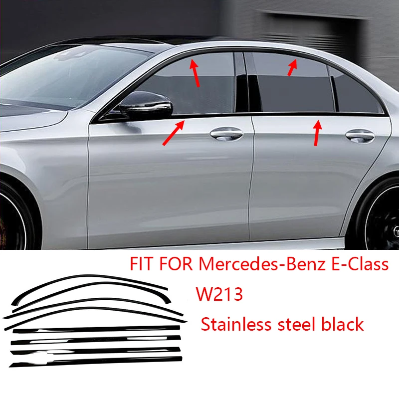 

FIT For Mercedes-Benz E-Class W213 2016-2022 black Exterior Window Molding Strip Sill side Cover Trim 8PCS Chrome delete