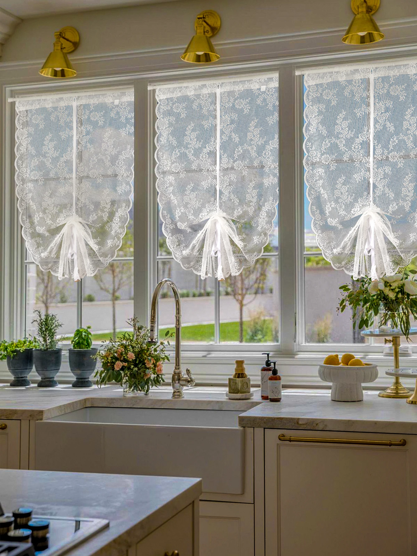 1PC White Lace Lift Curtains Living Room Kitchen Window Decorative Blocking Tulle Small Curtains