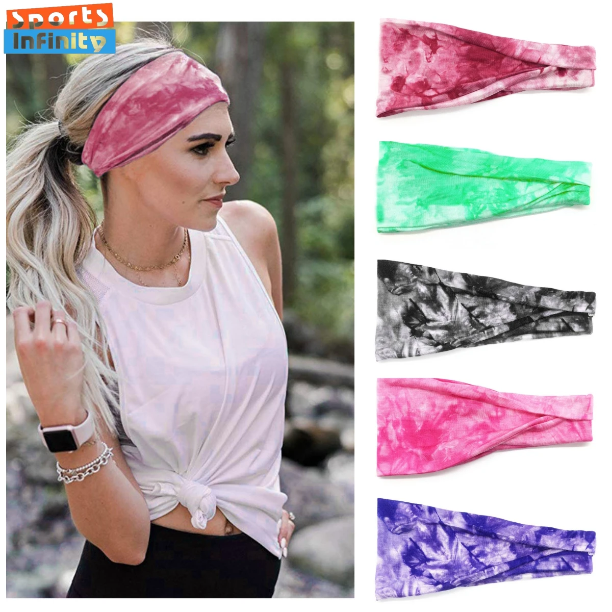 Tie Dye Sports Headband Women Yoga Headbands Fitness Sweatband Anti Sweat Printed Headscarf Running Head Band Hair Accessories