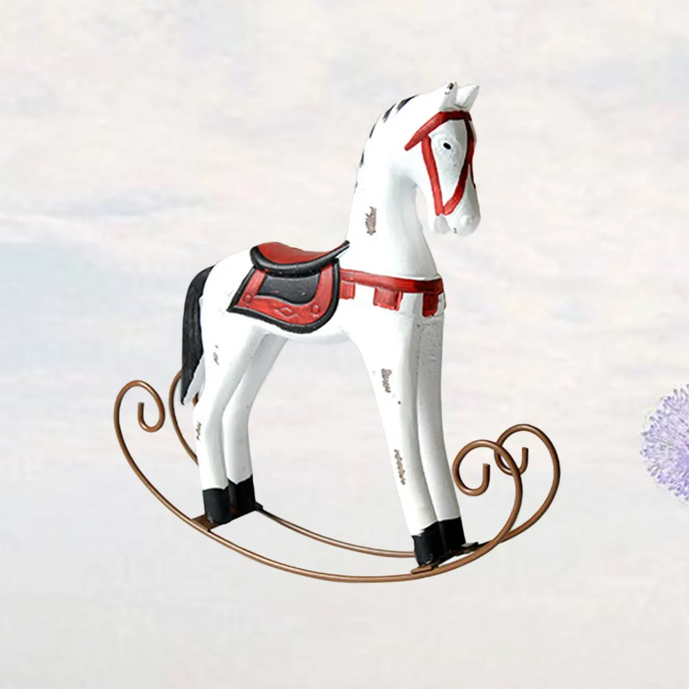 Nordic White Retro Wooden Horse Hand-Carved Rocking Desktop Decoration Living Room Christmas Festival Ornament Wooden Crafts