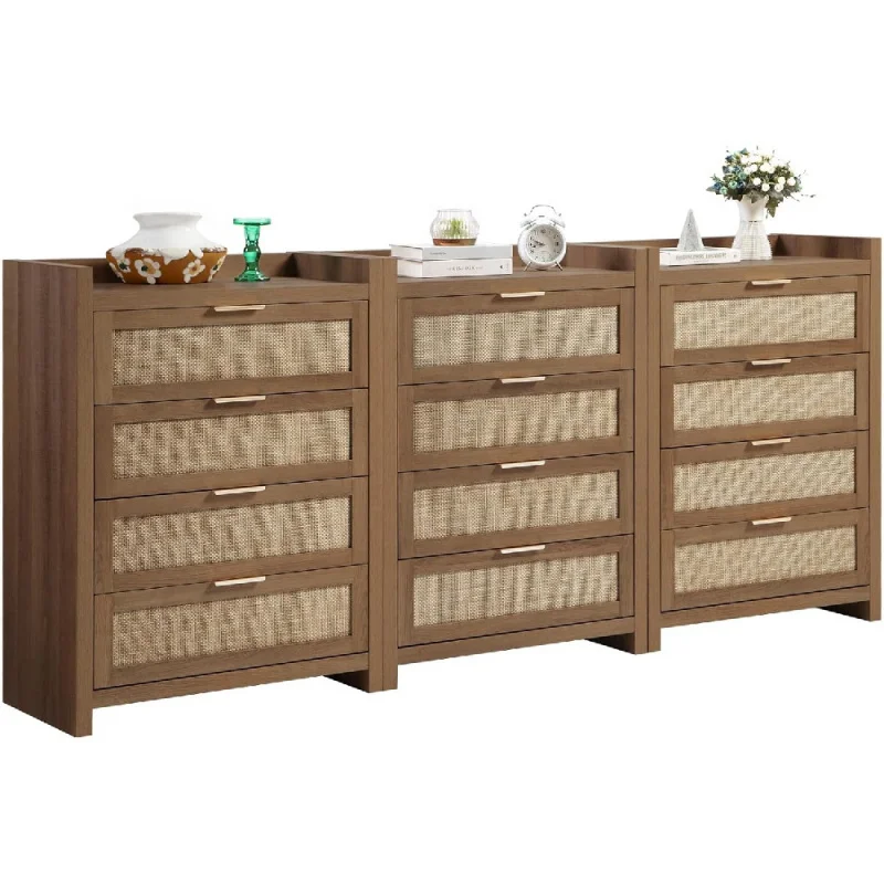 

Dresser For Bedroom Chest Of Drawers Tall Dresser With 4 Rattan Drawers Wood Dresser For Closet Boho Clothes Storage Tower