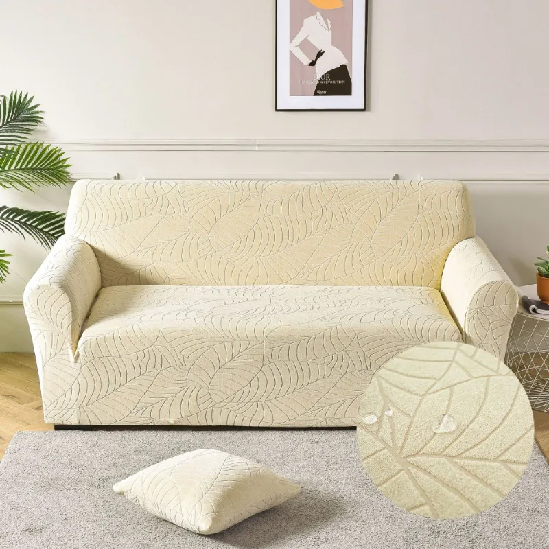 1pc Waterproof Jacquard Sofa Slipcover Elastic Non-slip Large Leaf Sofa Cover for Bedroom Office Living Room Home Decor